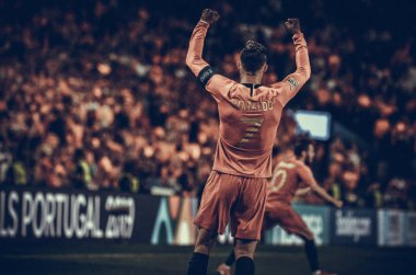 Porto, Portuglal - 09 Haziran 2019: Cristiano Ronaldo kutlamak vi