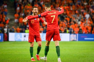 Porto, Portuglal - 09 Haziran 2019: Cristiano Ronaldo ve Bernardo