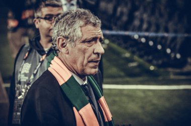 Porto, Portuglal - 09 Haziran 2019: Teknik Direktör Fernando Santos kutlama