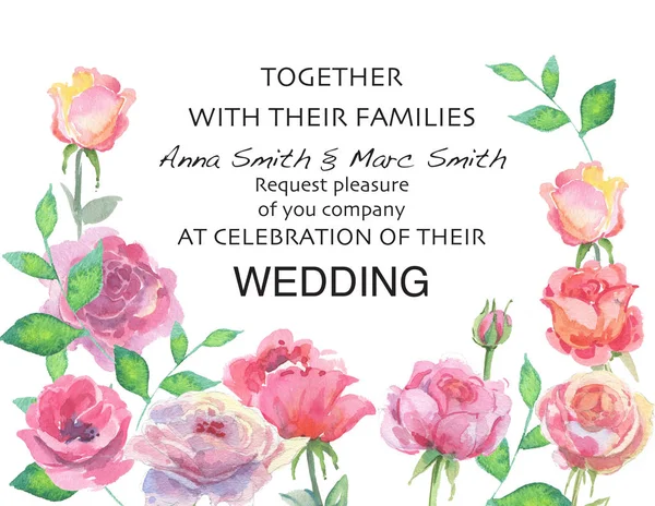 Svatební Květinový Akvarel Pozvání Pozvání Děkuji Akvarel Design Karty — Stock fotografie