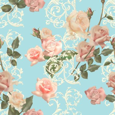 gül ve Monogram vintage tarzı desen