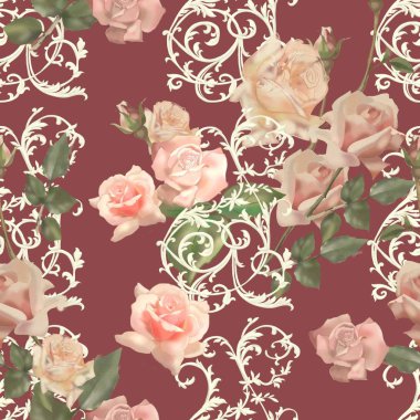 gül ve Monogram vintage tarzı desen