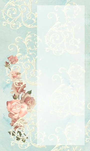 Ślubne Zaproszenia Pocztówki Etykiety Ulotki Róż Monogramy Stylu Vintage — Zdjęcie stockowe