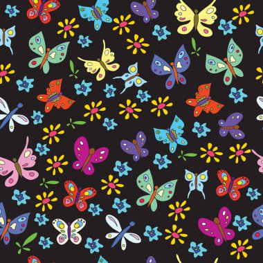 Yazdır-İskandinav desen kelebekler, çiçekler ile