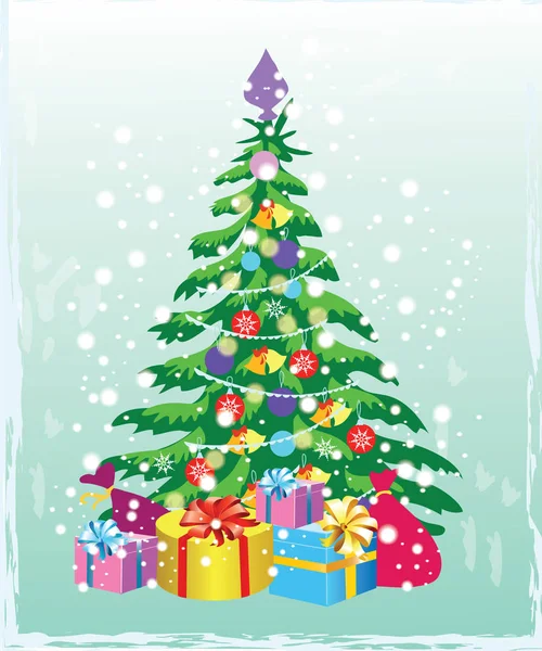 Dekorasyon ve hediye kutuları ile Noel ağacı. Tatil arka plan. Mutlu Noeller ve mutlu yeni yıl. Vektör çizim - vektör