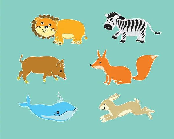 Komik Hayvanlar Gülümsüyor Çocuk Tarzı Tasarım Çocuk Kitapları Ile — Stok Vektör