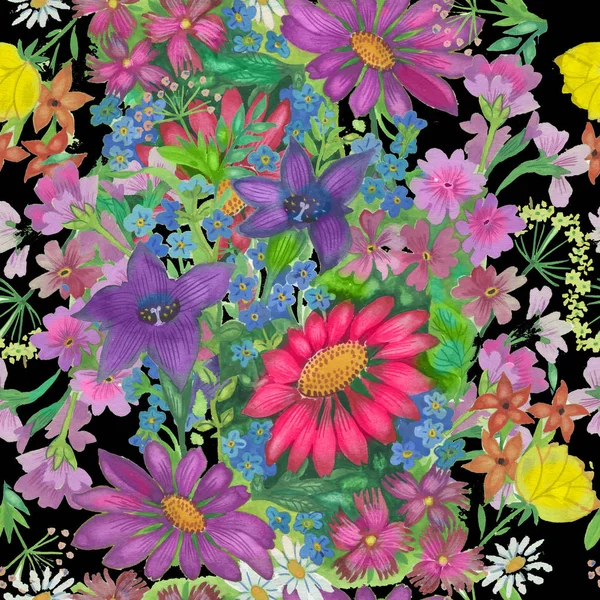colored floral bright pattern on a black background for the test, paper and design