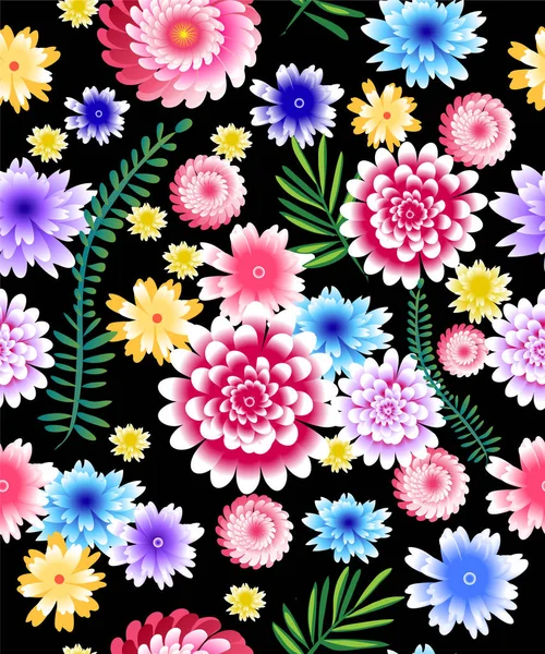 Printemps floral motif lumineux sur un fond noir — Image vectorielle