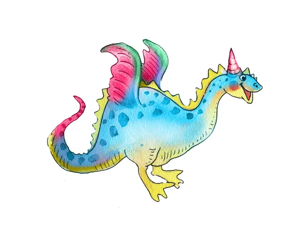 Illustration Cute Blue Dragon Watercolor Illustration — Stock Photo, Image