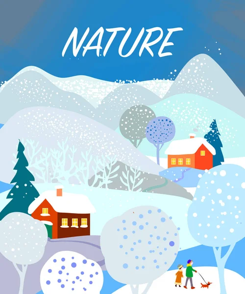 Paisaje decorativo de invierno, cartel, vector para revistas, libros — Vector de stock