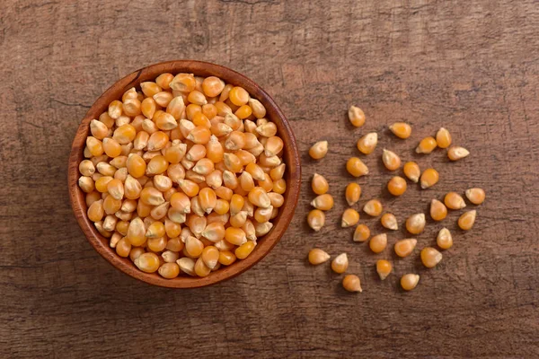 Popcorn Seed Bowl Wooden Background — Stock Photo, Image