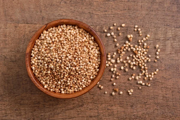 Sorghum Seeds Bowl Wooden Background — Stock Photo, Image