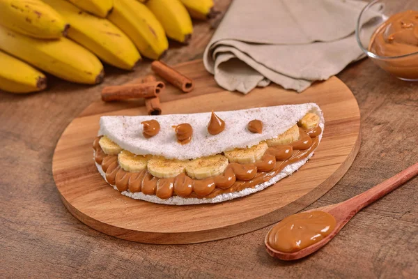 Tapioka Naplněné Dulce Leche Banánové Řezy — Stock fotografie