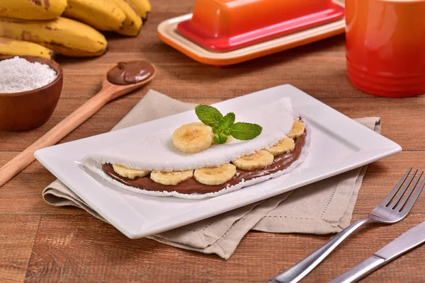 Tapioca Rellena Crema Avellana Rodajas Plátano —  Fotos de Stock