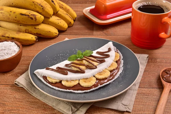 Tapioca Recheada Com Creme Avelã Fatias Banana — Fotografia de Stock