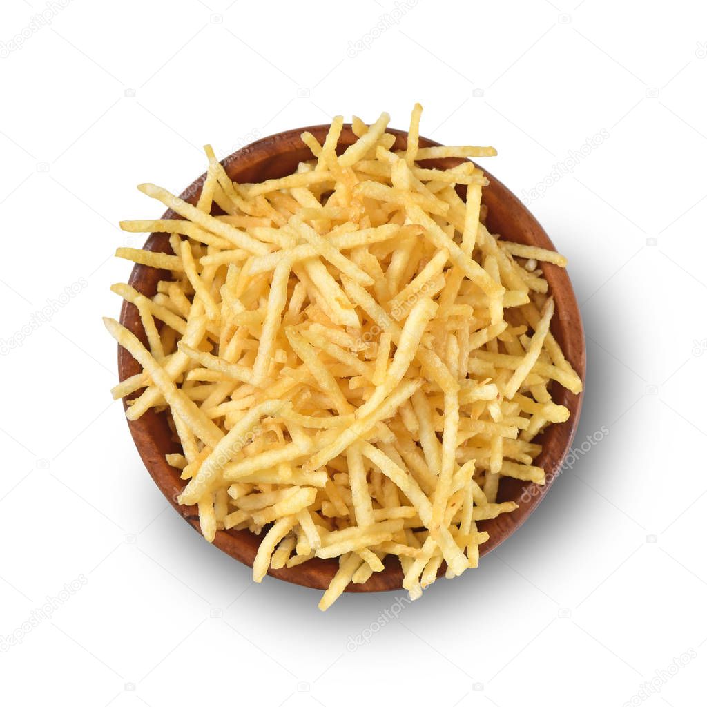 Potatoes chips bowl isolated on white background