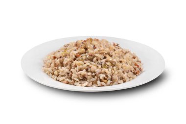 Beyaz arka plan üzerinde izole tahıl pirinç levha mix