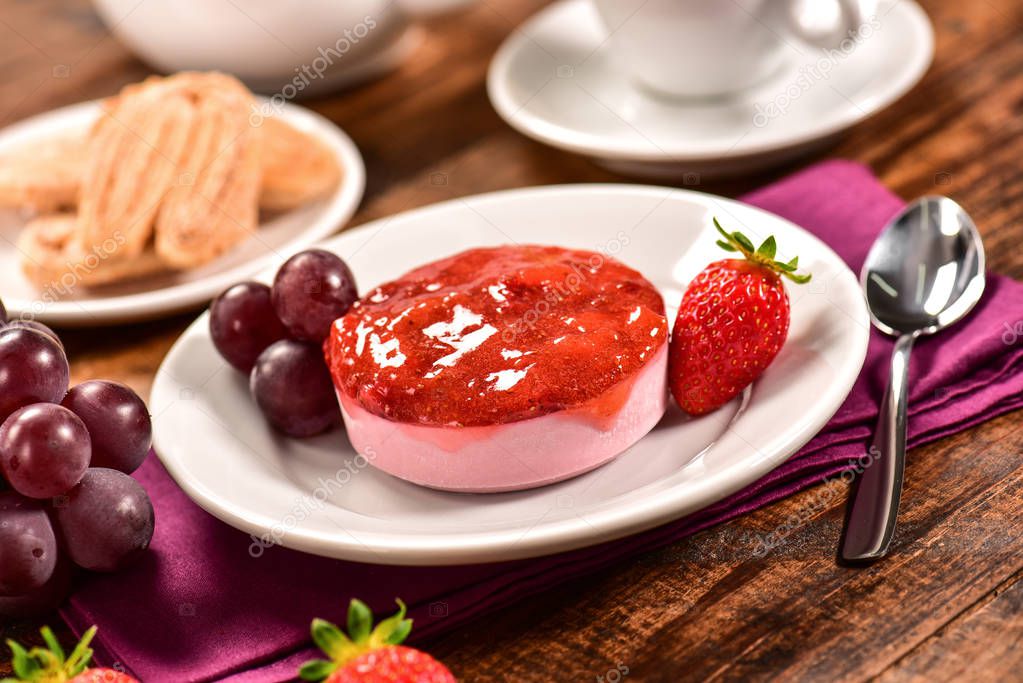 Strawberry cheesecake on decorated scene