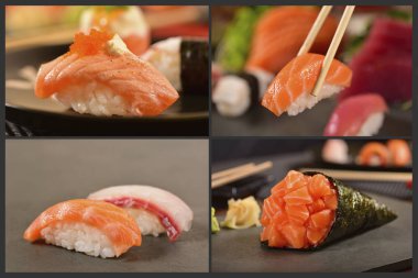Japon yemekleri dört fotoğraf kolaj