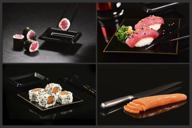 Japon yemekleri dört fotoğraf kolaj