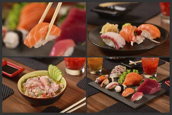 Japans Eten Vier Foto Collage — Stockfoto
