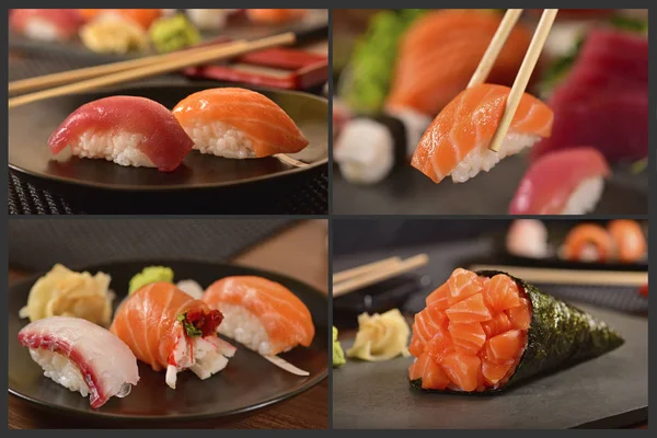 Japon Yemekleri Dört Fotoğraf Kolaj — Stok fotoğraf