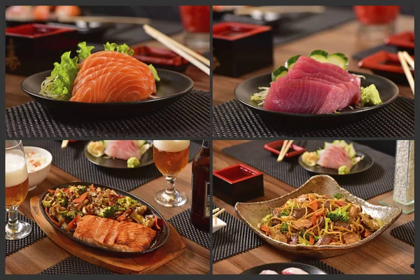 Japans Eten Vier Foto Collage — Stockfoto