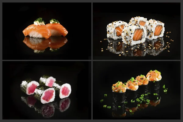 Japanisches Essen Vier Bilder Collage — Stockfoto