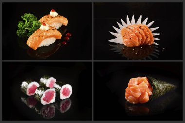 Japon yemekleri dört fotoğraf kolaj