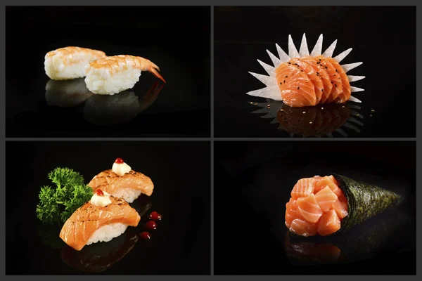 Japon Yemekleri Dört Fotoğraf Kolaj — Stok fotoğraf
