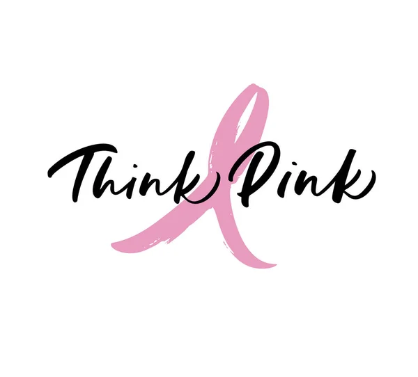 Think Pink Phrase Lettering Breast Cancer Awareness Month — Stock Vector