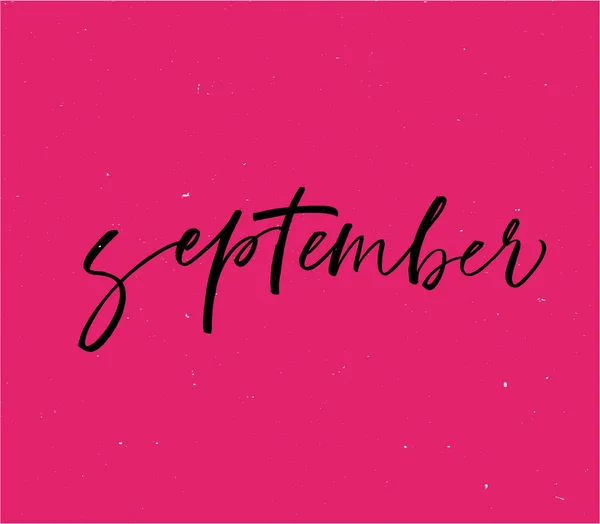 Handwritten September Phrase Pink Background — Stock Vector