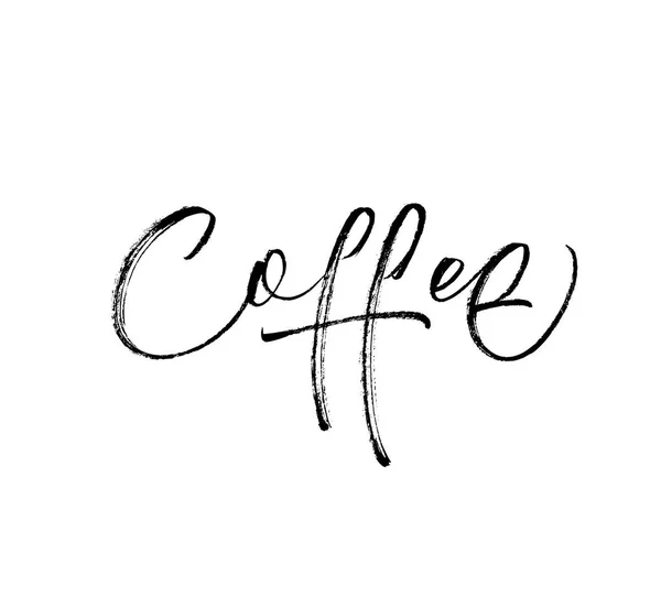 Diseño Frase Café Escrito Mano Con Cepillo Caligráfico Sobre Fondo — Vector de stock