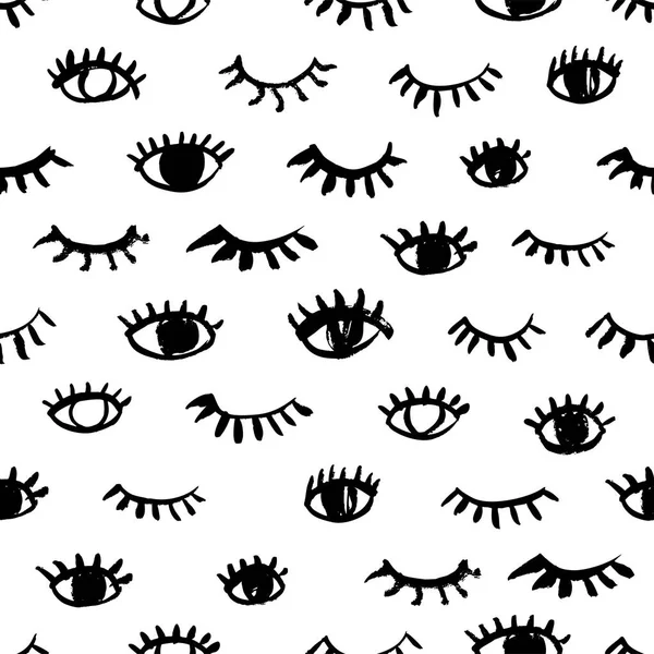 Seamless Pattern Eyes Eyelashes White Background — Stock Vector