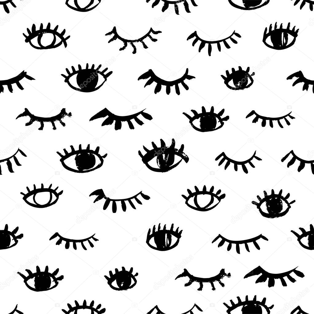 Seamless pattern with eyes and eyelashes on white background