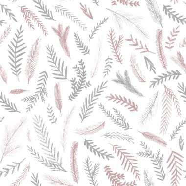 Beyaz arka plan üzerinde çam dalları ile Seamless modeli