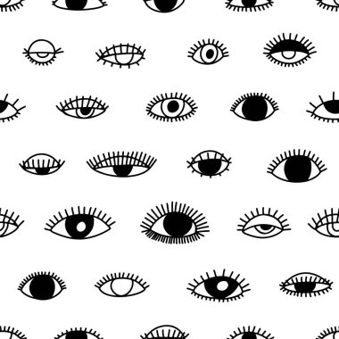 Gözleri ve beyaz arka plan üzerinde kirpik ile Seamless modeli