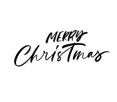 Beyaz zemin üzerinde bir kaligrafi fırçası ile el yazısı neşeli Noel ifade.