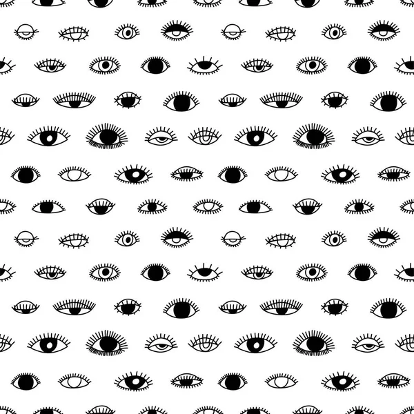 Seamless Pattern Eyes Eyelashes White Background — Stock Vector