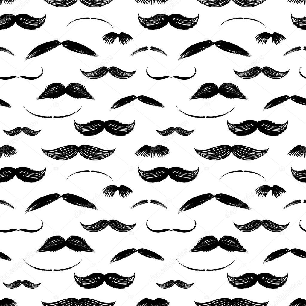 Seamless pattern with hand drawn mustaches