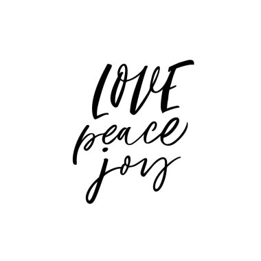 Sevgi, barış, sevinç ifade bir kaligrafi fırçası ile el yazısı. Mürekkep çizim. Modern fırça hat. Beyaz arka plan üzerinde izole.