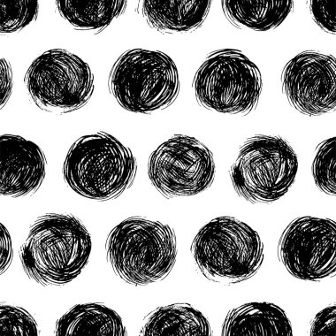 Grafik daireler ile Seamless modeli. Vektör basit geometrik doku. Modern tek renkli doku. Sarma kağıdı, duvar kağıtları, web tasarımı vb için elle çizilmiş süsleme.