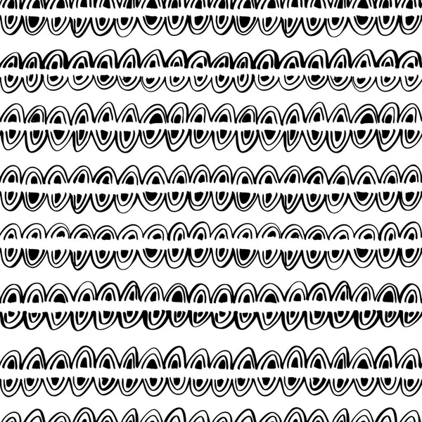線形の半円とシームレスな幾何学的なパターン ベクトル落書きの幾何学的なテクスチャー モダンな白黒背景 印刷のための布 水のデザイン — ストックベクタ