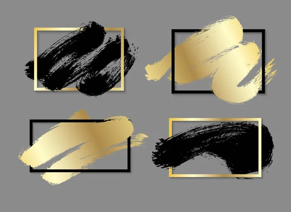Collection Brosse Vectorielle Gris Noir Avec Montures Cadre Carré Fond — Image vectorielle