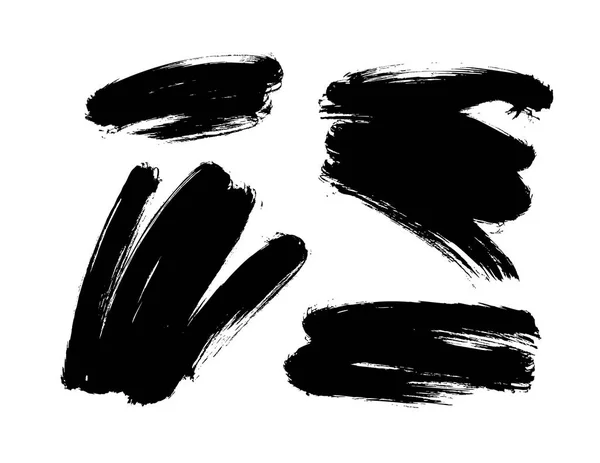 Set Vector Black Painted Shapes Ink Brush Stroke Grunge Texture — Stock Vector