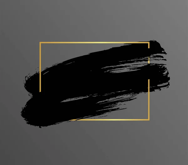 黑色矢量画笔笔划与金色的框架 文本的正方形框架或背景 纹理干燥的咕皮形状 — 图库矢量图片