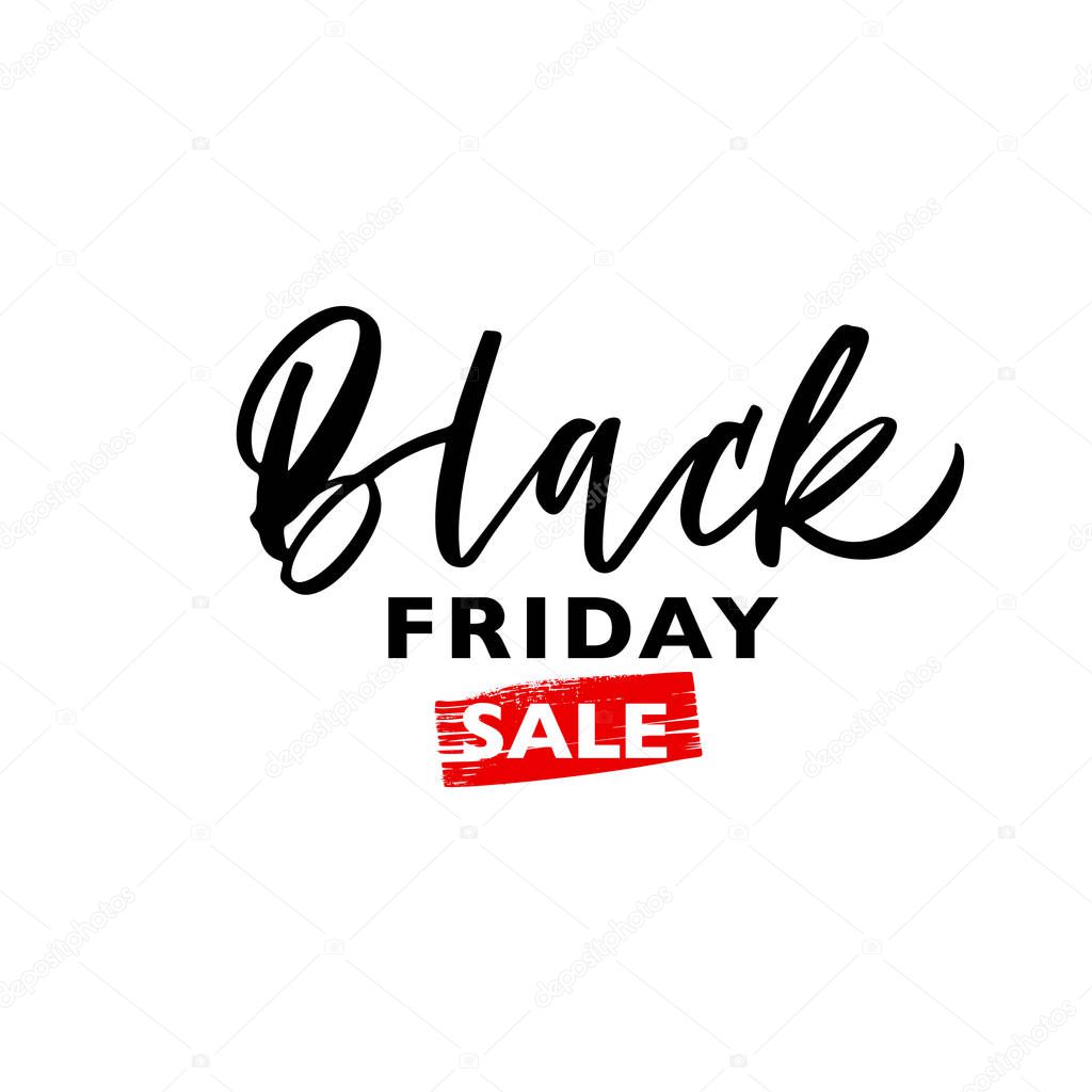 Black friday sale banner. Vector illustration with hand-drawn lettering. Modern brush calligraphy. Isolated on white background.