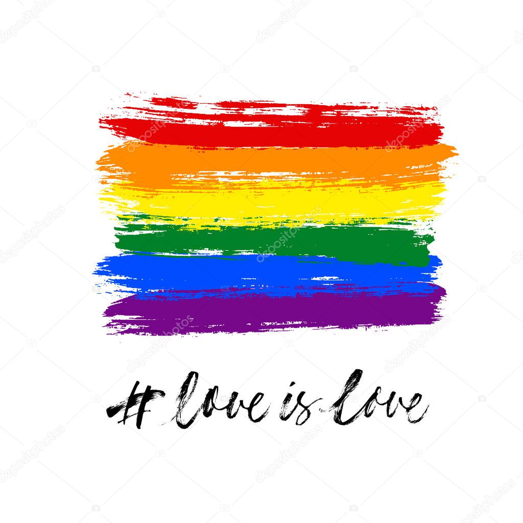 LGBT pride flag or Rainbow pride flag include of Lesbian, gay, bisexual, and transgender flag of LGBT organization. Hand drawn vector modern calligraphy. Ink illustration.