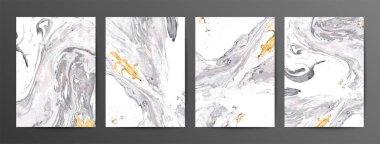 Yaratıcı vektör mermer kart dizisini. Eli çizilmiş dokuları özel mürekkeple yapılmış. Altın, gri ve beyaz mermer arka plan. Sanat sıvı. Tasarım kapak, afiş, tanıtım, davet, el ilanı için geçerli.