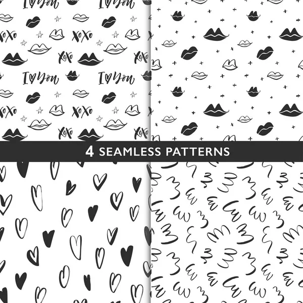Collection of seamless pattern for Valentines day. Hand drawn vector ornament for wrapping paper. — Stock Vector